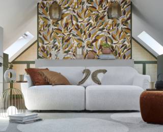 Casamance wallpaper - Greige and Mustard collage